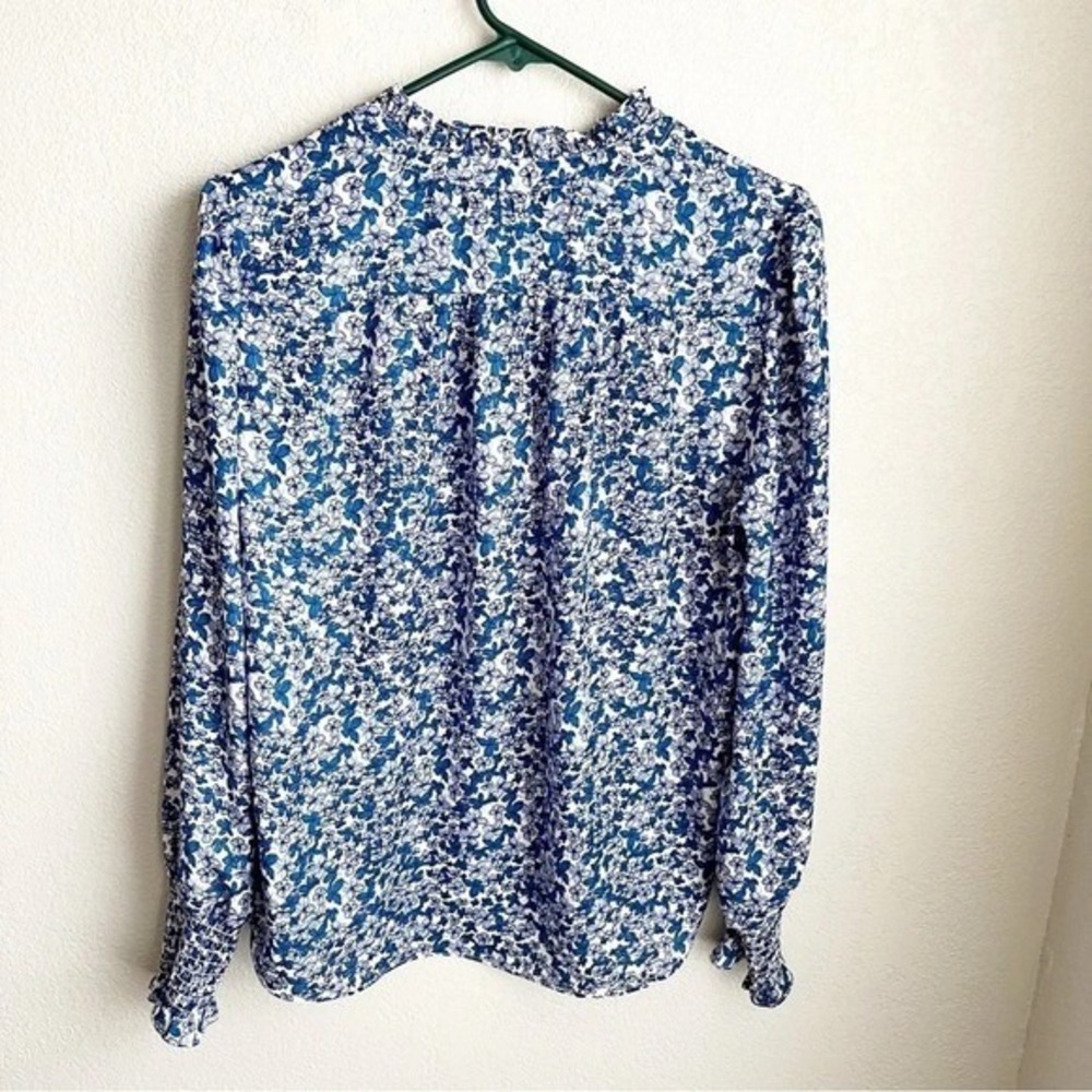 Cooper & Ella Blue Ditsy Floral Peasant Blouse Size Small Coastal Bloomcore Boho - Picture 3 of 10